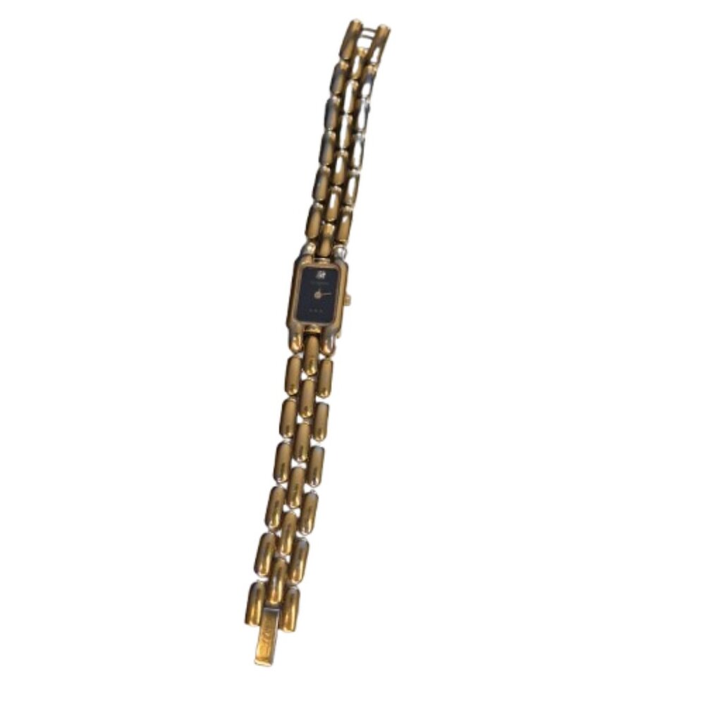 Wittnauer QWR Rectangle Gold Tone Wrist Watch with Black Face and Diamond Swiss